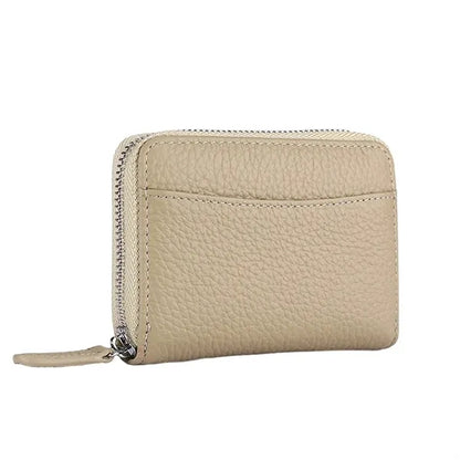 Compact Zippered Coin Pocket Genuine Cowhide RFID Wallet