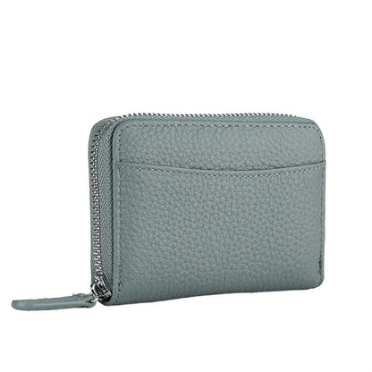 Compact Zippered Coin Pocket Genuine Cowhide RFID Wallet