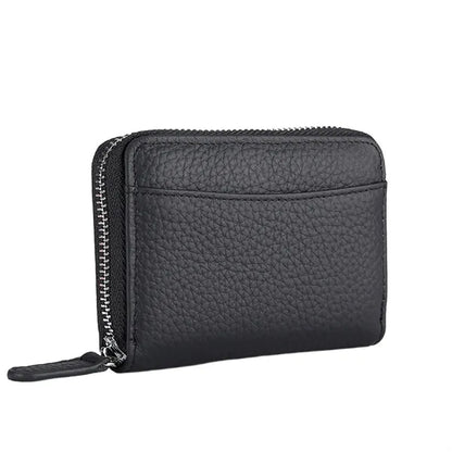 Compact Zippered Coin Pocket Genuine Cowhide RFID Wallet