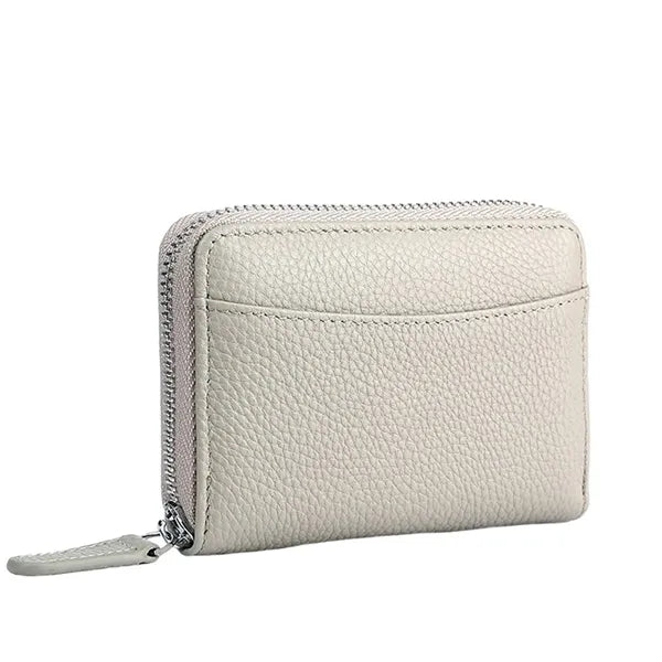 Compact Zippered Coin Pocket Genuine Cowhide RFID Wallet