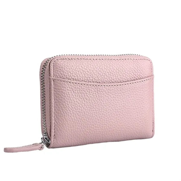 Compact Zippered Coin Pocket Genuine Cowhide RFID Wallet