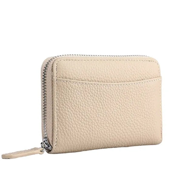 Compact Zippered Coin Pocket Genuine Cowhide RFID Wallet