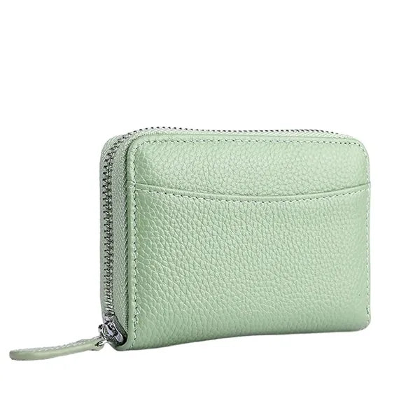 Compact Zippered Coin Pocket Genuine Cowhide RFID Wallet