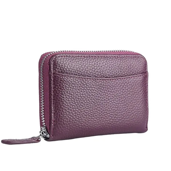 Compact Zippered Coin Pocket Genuine Cowhide RFID Wallet