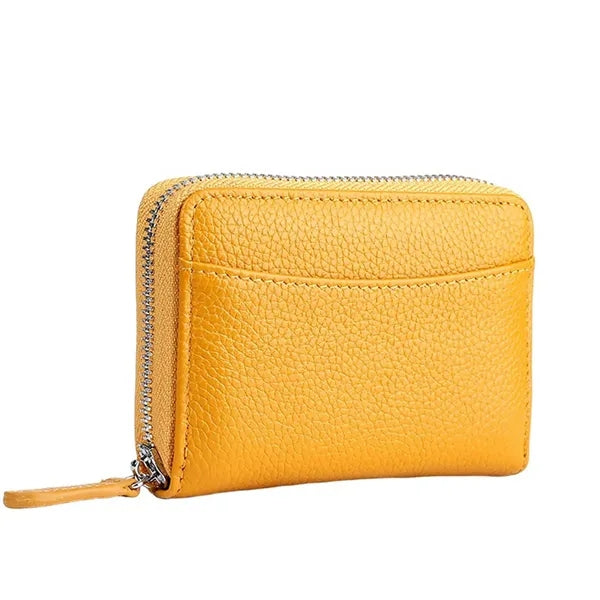 Compact Zippered Coin Pocket Genuine Cowhide RFID Wallet