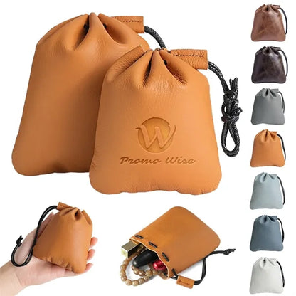 Vintage Secure Closure Wrist Loop Cowhide Drawstring Wallet