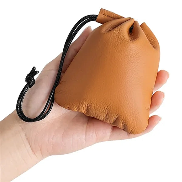 Vintage Secure Closure Wrist Loop Cowhide Drawstring Wallet