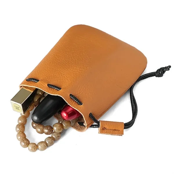 Vintage Secure Closure Wrist Loop Cowhide Drawstring Wallet
