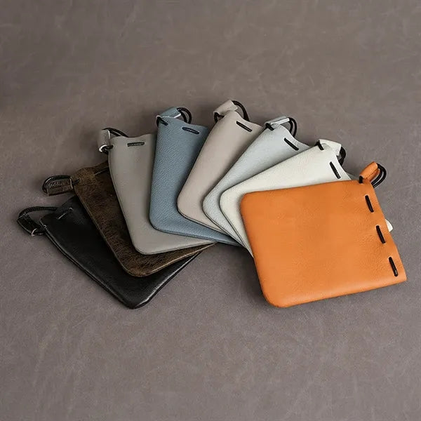 Vintage Secure Closure Wrist Loop Cowhide Drawstring Wallet
