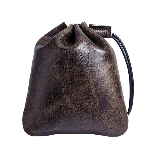 Vintage Secure Closure Wrist Loop Cowhide Drawstring Wallet