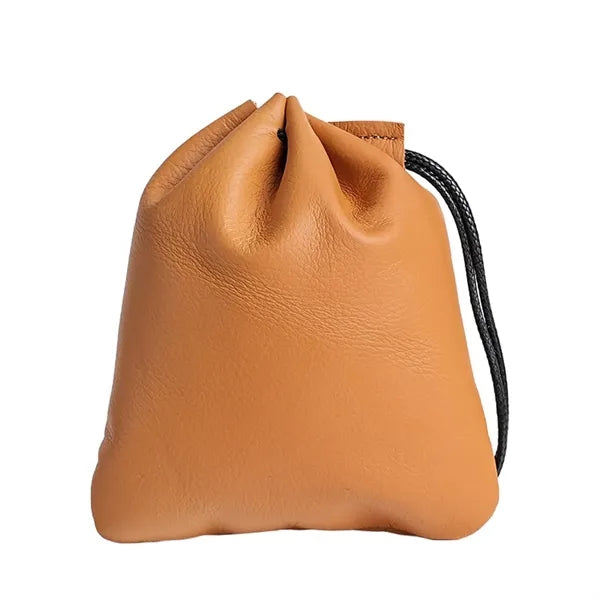 Vintage Secure Closure Wrist Loop Cowhide Drawstring Wallet