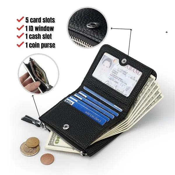 Expandable Multi-Pocket Secure Storage Leather Zipper Wallet