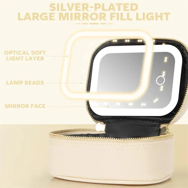 Waterproof PU Detachable Mirror 3 Light Modes LED Makeup Bag