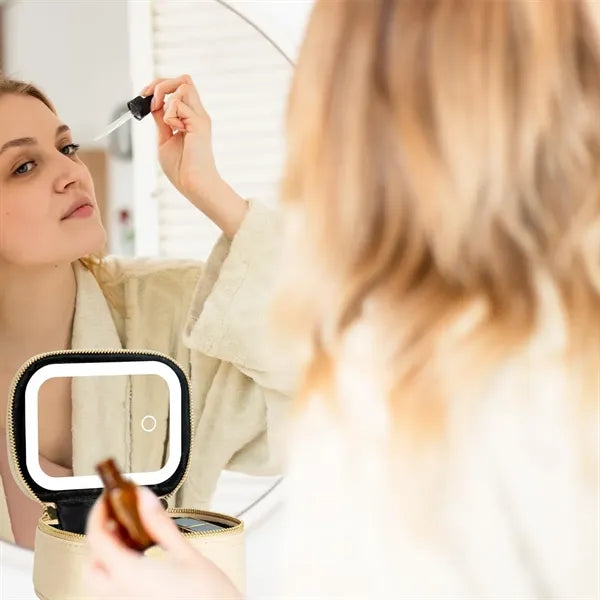 Waterproof PU Detachable Mirror 3 Light Modes LED Makeup Bag