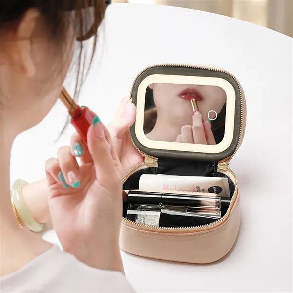 Waterproof PU Detachable Mirror 3 Light Modes LED Makeup Bag