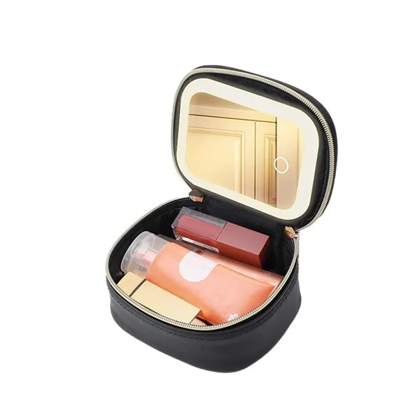 Waterproof PU Detachable Mirror 3 Light Modes LED Makeup Bag