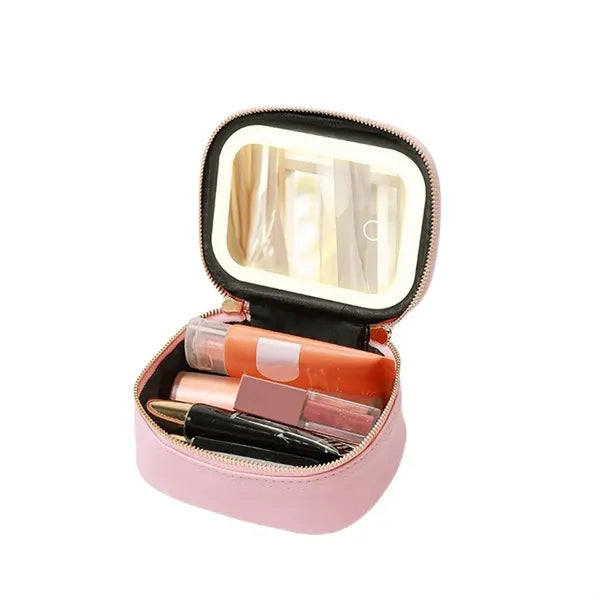 Waterproof PU Detachable Mirror 3 Light Modes LED Makeup Bag