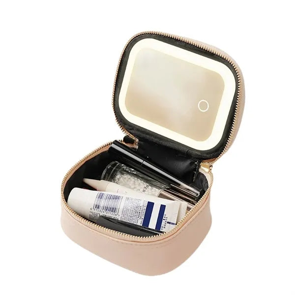 Waterproof PU Detachable Mirror 3 Light Modes LED Makeup Bag