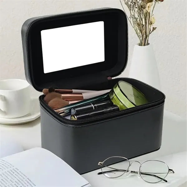 Stain-Resistant Waterproof PU HD Glass Mirror Makeup Bag