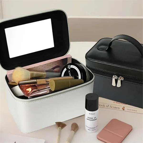 Stain-Resistant Waterproof PU HD Glass Mirror Makeup Bag