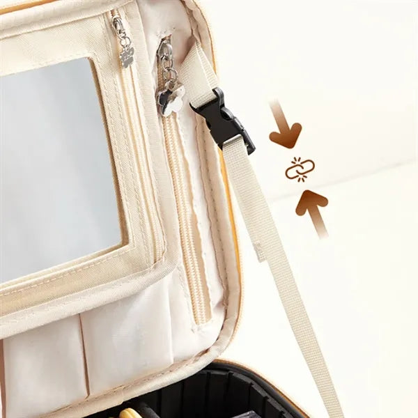 Adjustable Partitions 3D HD Mirror Waterproof PU Makeup Bag