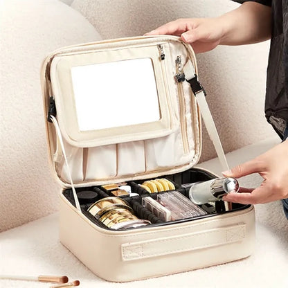Adjustable Partitions 3D HD Mirror Waterproof PU Makeup Bag