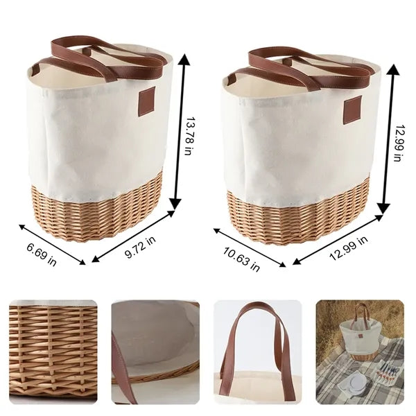 Foldable Eco-Friendly Storage Willow Basket with PU Handles