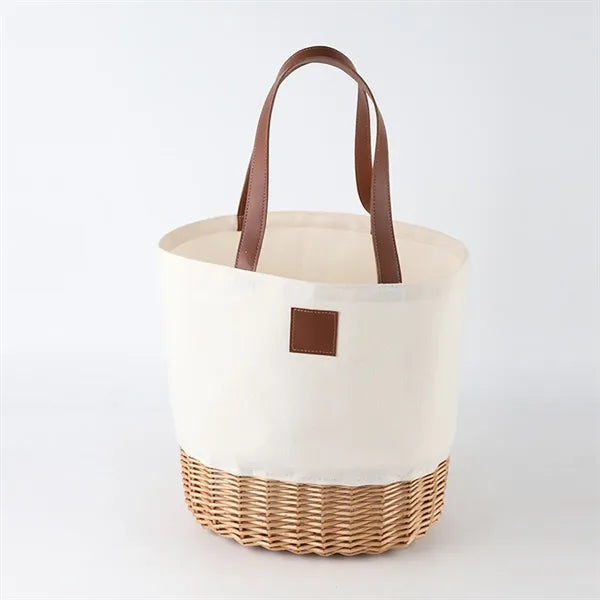 Foldable Eco-Friendly Storage Willow Basket with PU Handles