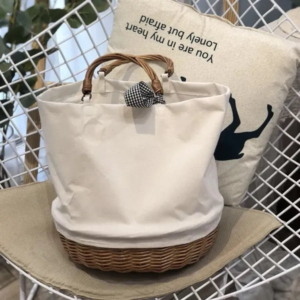 Foldable Eco-Friendly Storage Willow Basket with PU Handles