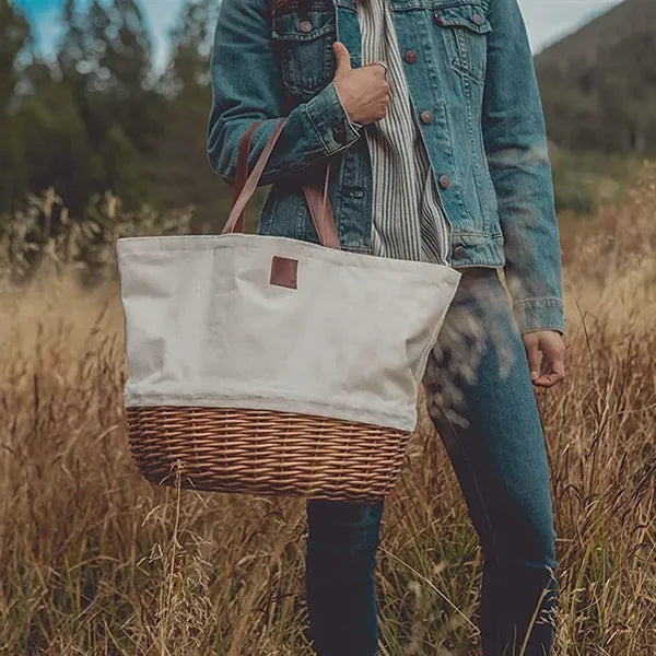 Foldable Eco-Friendly Storage Willow Basket with PU Handles