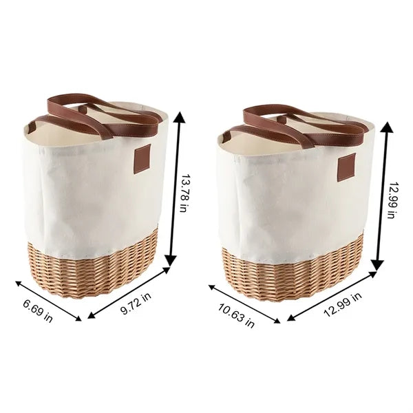 Foldable Eco-Friendly Storage Willow Basket with PU Handles