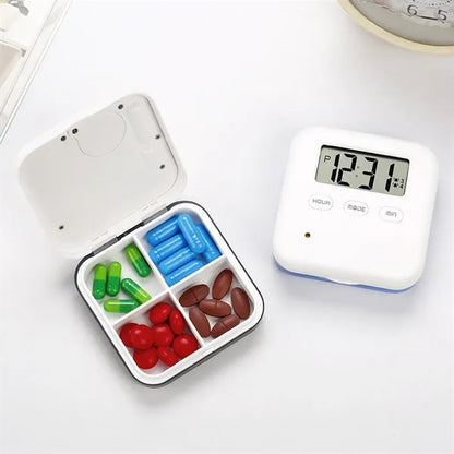 4 Compartments Digital Pill Box with Reminder Alarm Clock