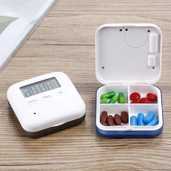 4 Compartments Digital Pill Box with Reminder Alarm Clock