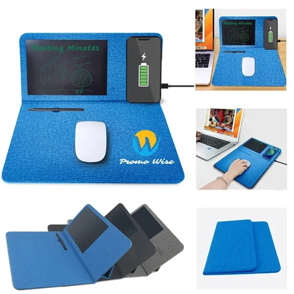 Foldable PU Wireless Charger Mouse Pad with LCD Screen