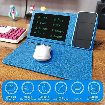 Foldable PU Wireless Charger Mouse Pad with LCD Screen