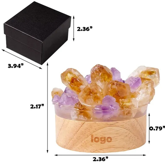 Natural Amethyst Crystal Wood Base Decorative Night Light