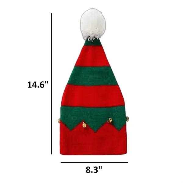 Christmas Striped Santa Hat Vintage Knitted Bells Cap