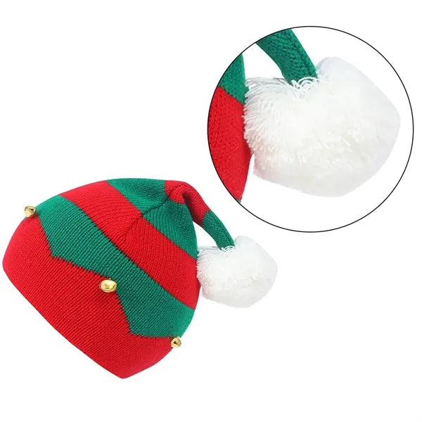 Christmas Striped Santa Hat Vintage Knitted Bells Cap