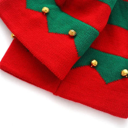 Christmas Striped Santa Hat Vintage Knitted Bells Cap