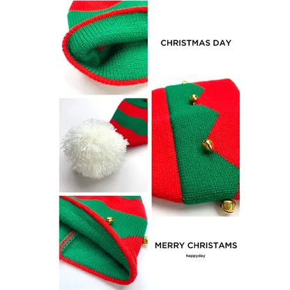 Christmas Striped Santa Hat Vintage Knitted Bells Cap