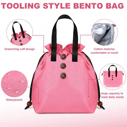 Spacious Waterproof Lining Drawstring Closure Bento Bag