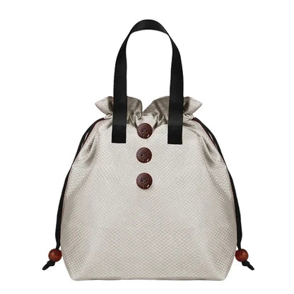 Spacious Waterproof Lining Drawstring Closure Bento Bag