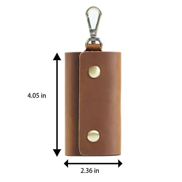 6-Hook Compact Leather Snap Closure Design Vintage Key Pouch