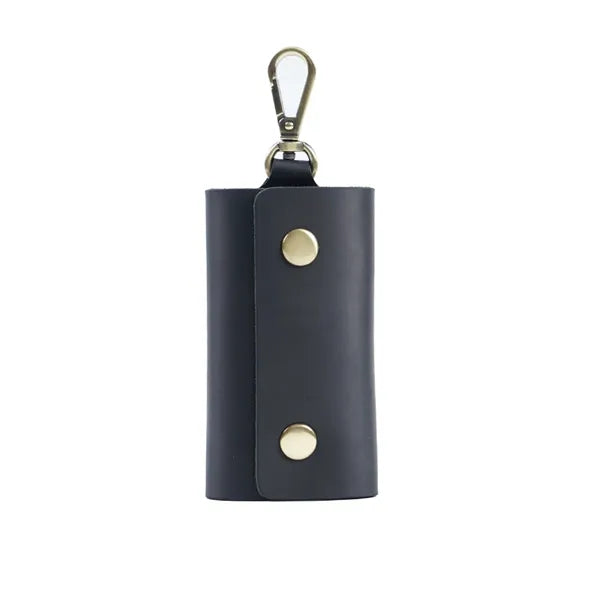 6-Hook Compact Leather Snap Closure Design Vintage Key Pouch
