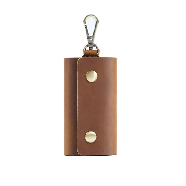 6-Hook Compact Leather Snap Closure Design Vintage Key Pouch