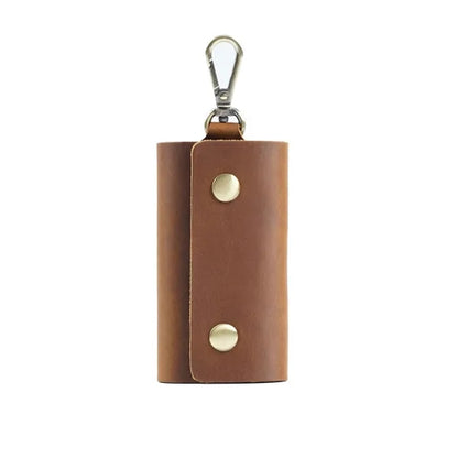6-Hook Compact Leather Snap Closure Design Vintage Key Pouch