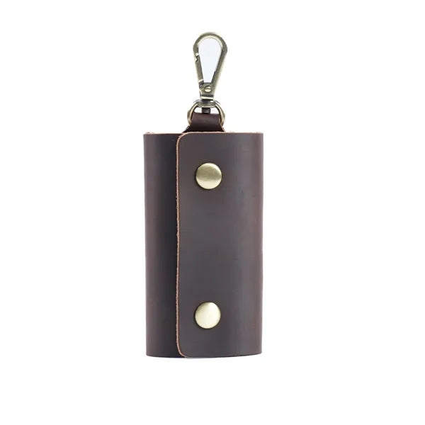6-Hook Compact Leather Snap Closure Design Vintage Key Pouch