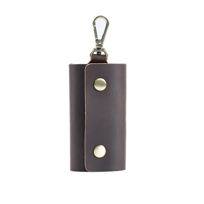 6-Hook Compact Leather Snap Closure Design Vintage Key Pouch