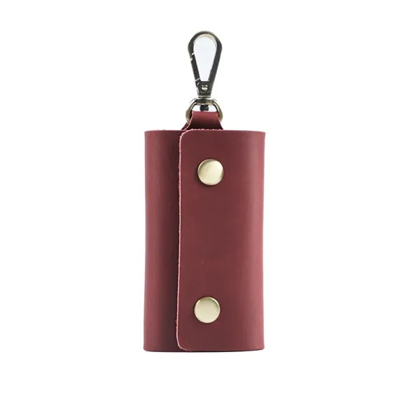 6-Hook Compact Leather Snap Closure Design Vintage Key Pouch