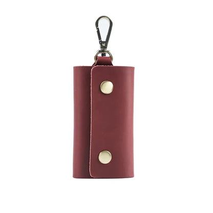 6-Hook Compact Leather Snap Closure Design Vintage Key Pouch